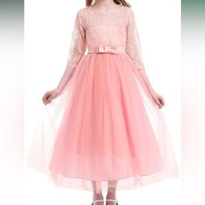 Blush pink mesh tulle long skirt formal flower girl gown dress 140 size 7-8